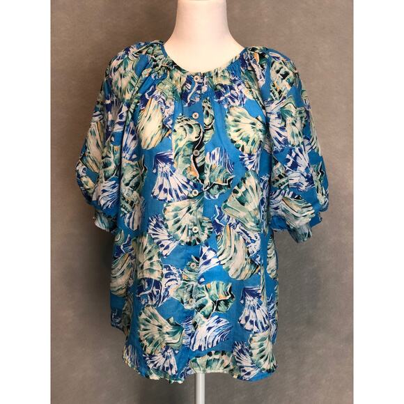 Chico's Tops - Chico's Women's Size 2.5 (L/14) Tropical Puff Sleeve Blouse Top